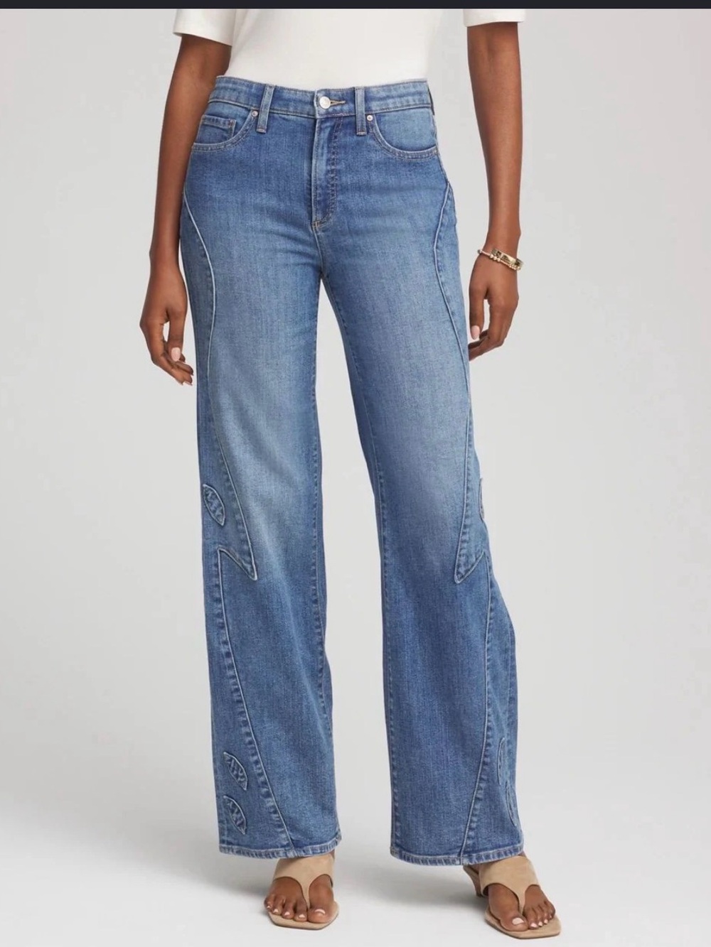 Chico's Light Blue Wide-Leg Jeans with Panel Detailing